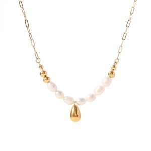 ◾️18K Gold Plated Natural Pearl Gold Bean Pendant Necklace